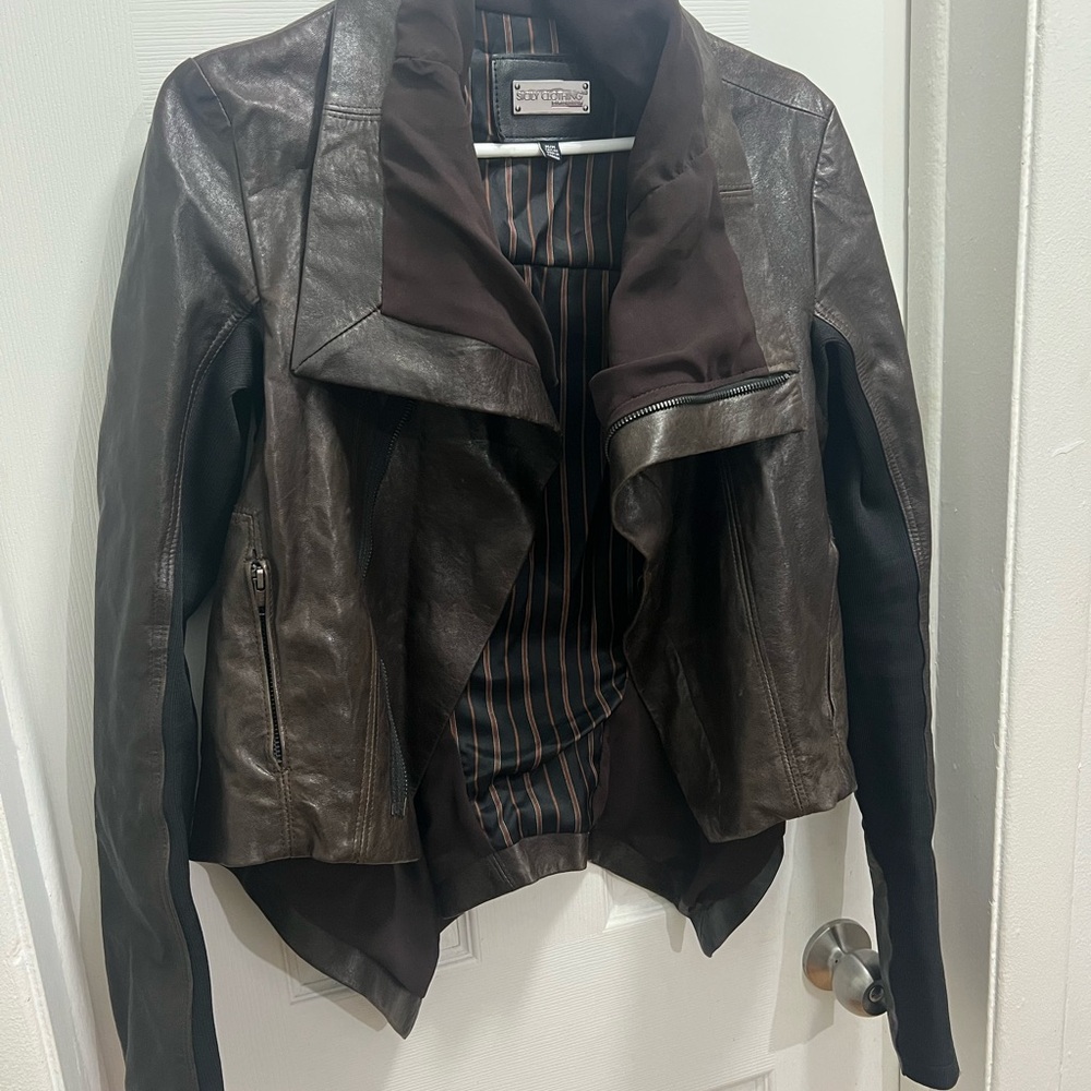 Sicily clothing Asymmetrical Brown faux Leather Jacket medium